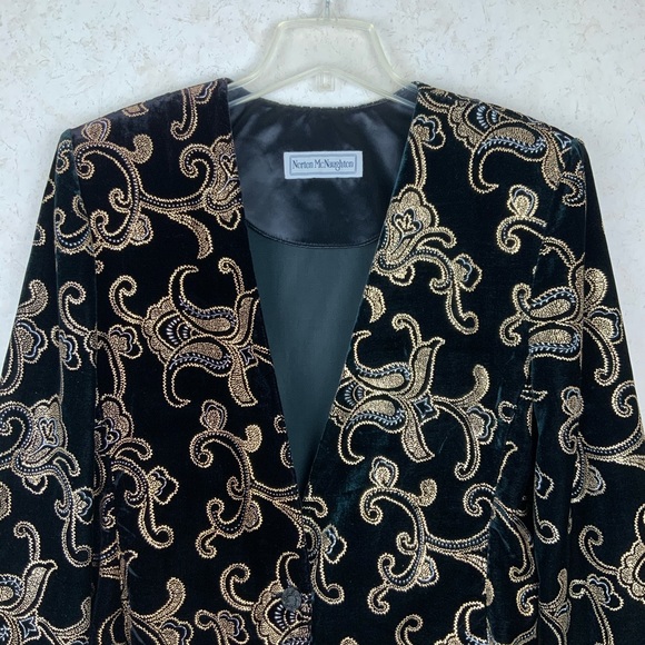 Vintage Norton McNaughton velvet floral blazer jacket rustic gold art deco - Picture 4 of 5